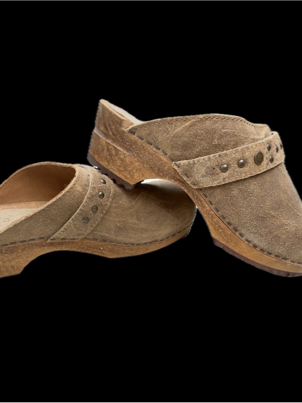 NWOT Sanita Brown Suede Studded Clog Mules